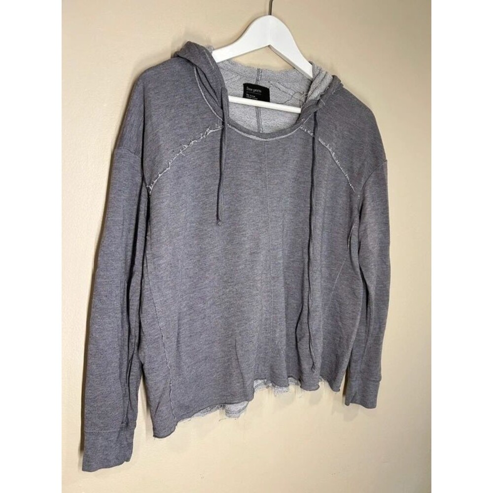 Free Press Women's Small Grey Over Sized Grunge Crop Long Sleeve Top